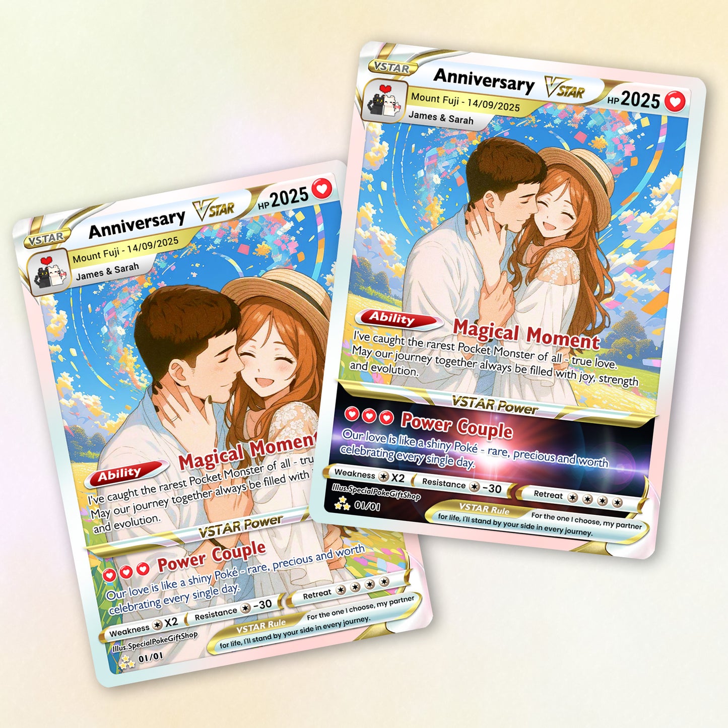 Anime Transformation Custom Pokemon Card - Personalized Poke Card for Couples - Holographic Effect Available - CPC-30