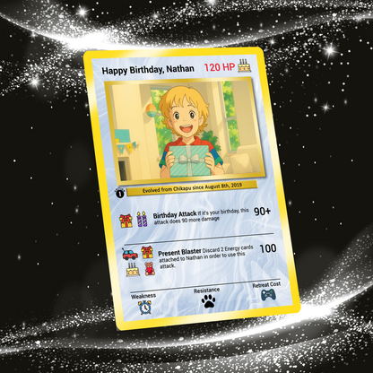 Happy Birthday Custom Pokémon Card, Anime Ghibli-style Art Transformation Personalized Pokémon Card for Date of Birth - CPC-49