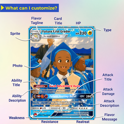 Kindergarten Graduate Personalized Pokémon Card, Kindergarten Graduation Custom Pokémon Card, Graduation Gift for Kindergarten Boy and Girl - First Day of School Gift - CPC-BTS-16