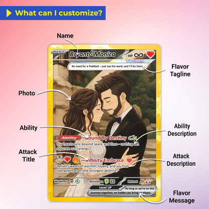 Custom Poke Card for Couple - Anime-Inspired Ghibli Aesthetic Pocket Monster Gift - Holographic Effect Available - CPC-20