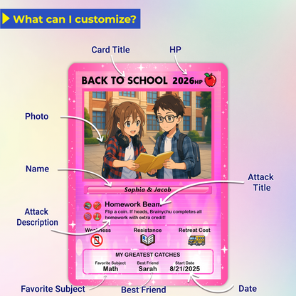 Anime Style Back to School Custom Pokemon Cards, Personalized Pokemon Card for First Day of School, Gift for Students, Son, Daughter - CPC-68