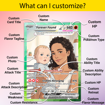 For Adoptive Mom Happy Mother's Day Custom Pokémon Card - Anime-Inspired Personalized Mother’s Day Gift Celebrating Chosen Family | Perfect Gift for Adoptive Mom - CPC-104
