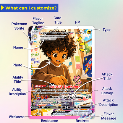 Back to School Personalized Pokémon Card - Custom Pokémon Card with Anime Picture for Kids, Students - First Day of School Gift from Parents - CPC-BTS-02