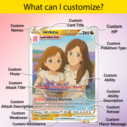 Anime-Inspired Personalized Pokemon Card for Mom - Mother's Day Custom Pokemon Card - Pokemon Mommy Card - Customizable Trading Cards - CPC-40