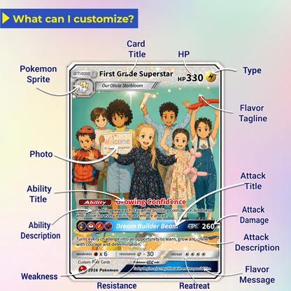 First Grade Gift from Parents, First Day of School Custom Anime Pokémon Card, Personalized Pokémon Card for Kids - Kindergarten Graduation Gift - CPC-BTS-12