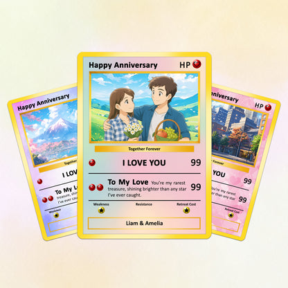 Happy Anniversary Card, Custom Pokémon Cards with Anime Picture, Personalized Poke Cards Animated Style Gifts for Him and Her - CPC-61