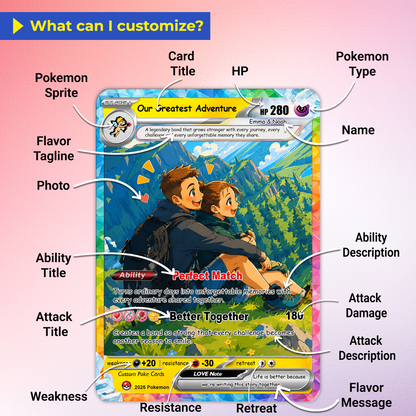 Custom Pokémon Cards with Animated Picture, Personalized Poke Cards by Ghibli & Comic Anime Style, Customizable Pokémon Gift for Him and Her - CPC-151