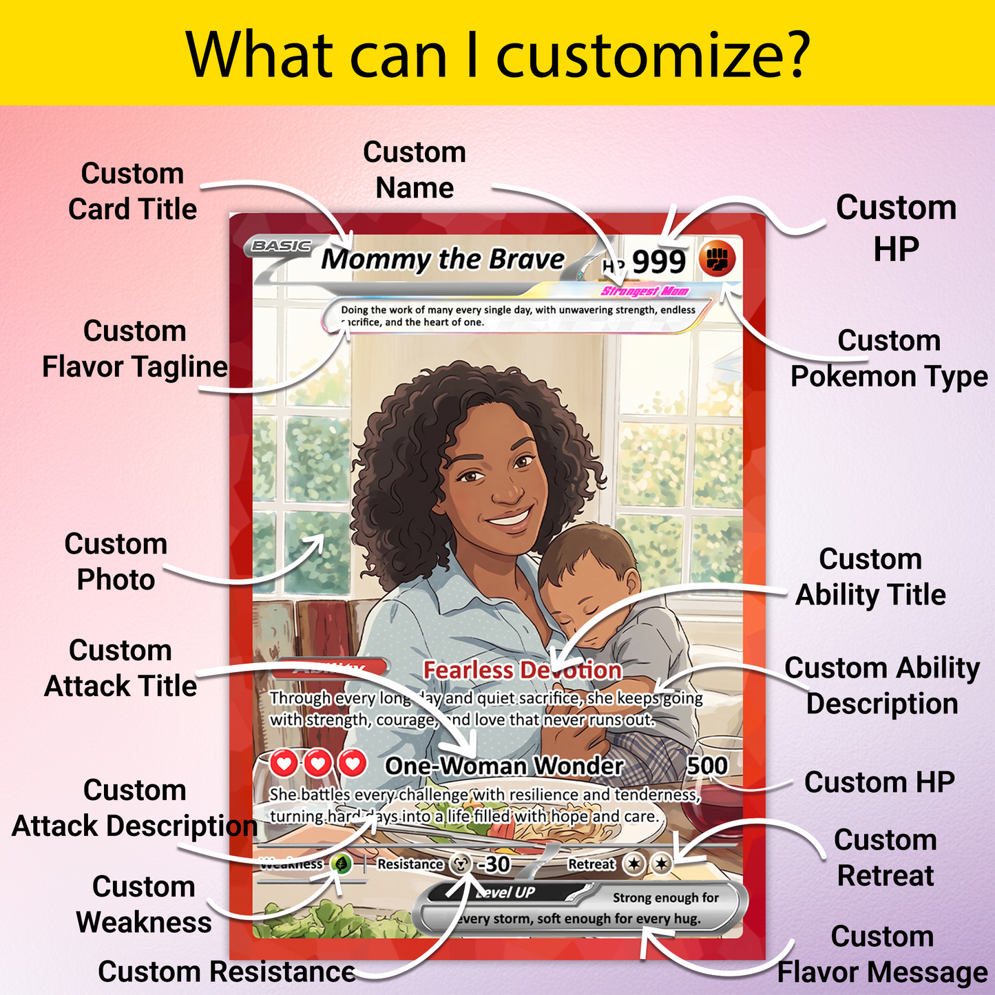 For Single Mom Happy Mother's Day Custom Pokémon Card - Anime-Inspired Personalized Mother’s Day Gift for the Strongest Mom Ever | Gift for Single Moms - Customizable Trading Cards - CPC-103