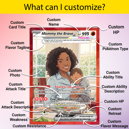For Single Mom Happy Mother's Day Custom Pokémon Card - Anime-Inspired Personalized Mother’s Day Gift for the Strongest Mom Ever | Gift for Single Moms - Customizable Trading Cards - CPC-103