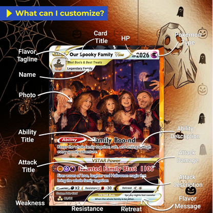 Family Halloween Custom Pokémon Cards with Anime Picture, Personalized Pokemon Cards, Animated Gifts for Family Members - CPC-hlw-09