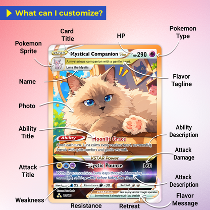 For Cat Lovers Custom Pokémon Card - Personalized Poke Cards with Animated Cat Photo - Unique Gift for Cat Mom, Cat Dad - CPC-Pet-05