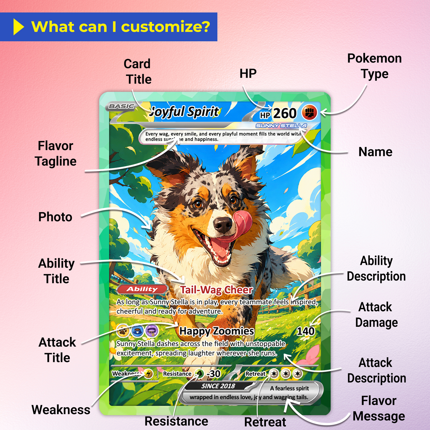 Personalized Poke Cards with Animated Pet Photo - Custom Pokémon Card -  Unique Gift for Pet Lovers, for Dog Mom, Cat Mom, Dog Dad, Cat Dad - CPC-Pet-04