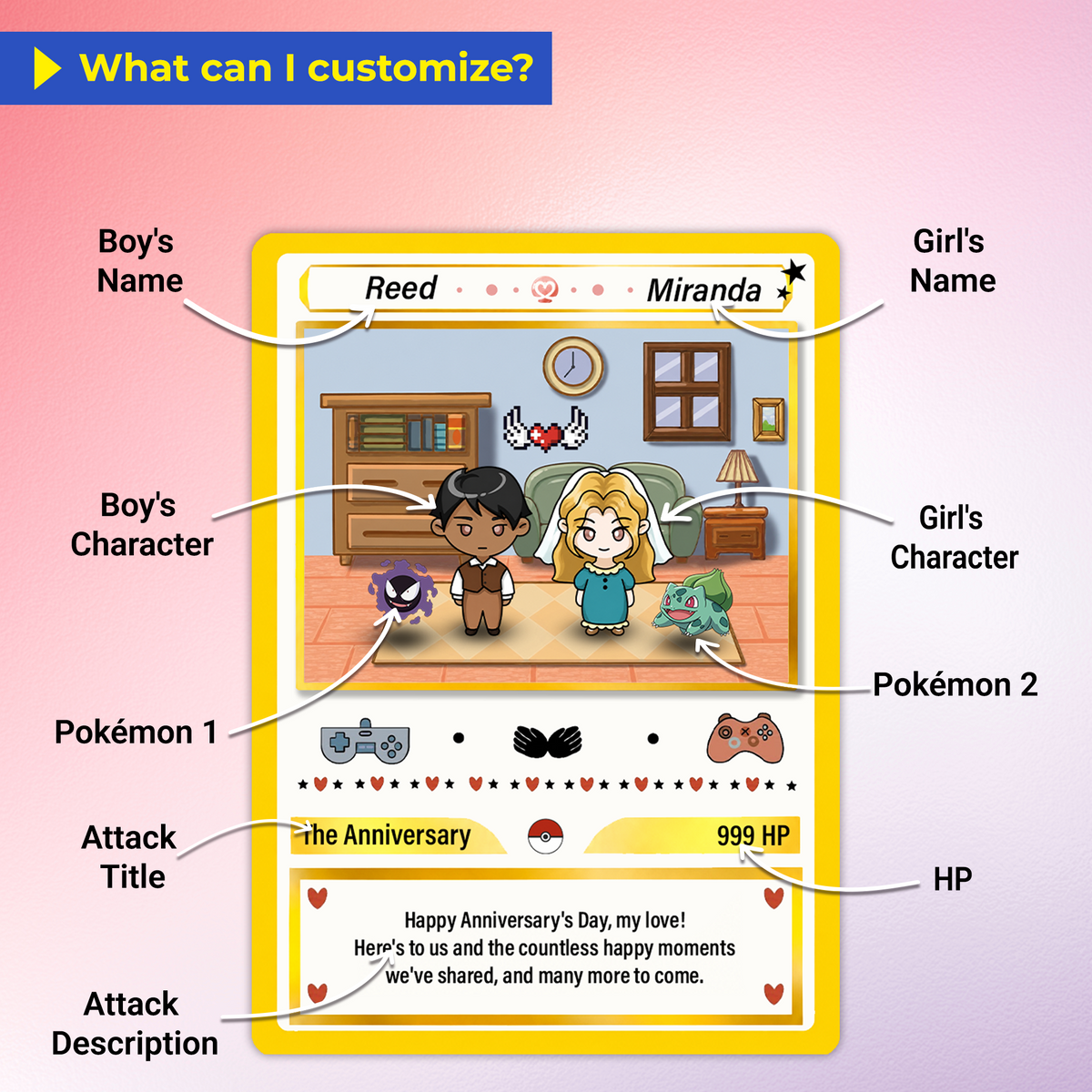 Hand-Drawn Characters Custom Pokemon Card, Personalized Pokemon Card for Couples, Perfect Gift for Him & Her - CPC-153.A