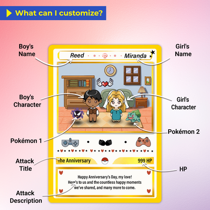 Hand-Drawn Characters Custom Pokemon Card, Personalized Pokemon Card for Couples, Perfect Gift for Him & Her - CPC-153.A