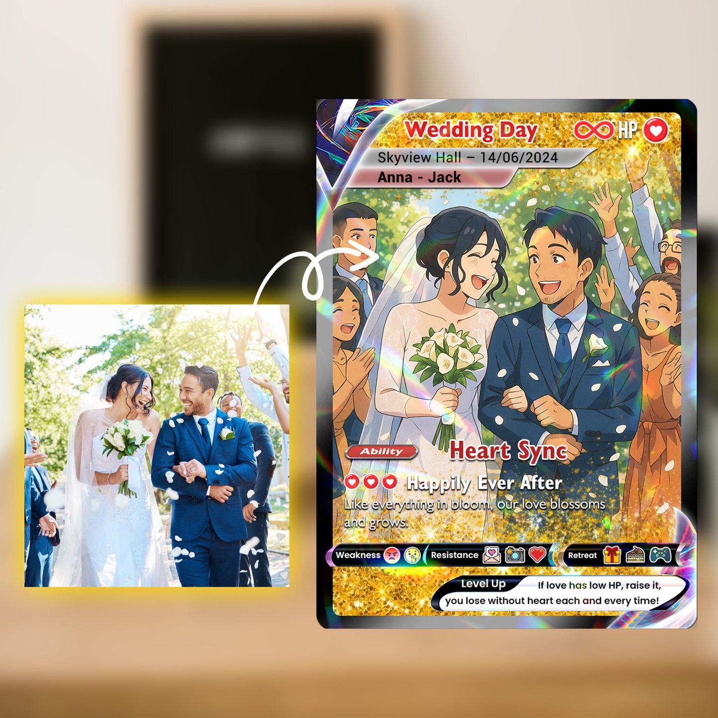 Personalized Pokémon Card with Wedding Day & Location, Anime Style Custom Pokémon Cards - CPC-05