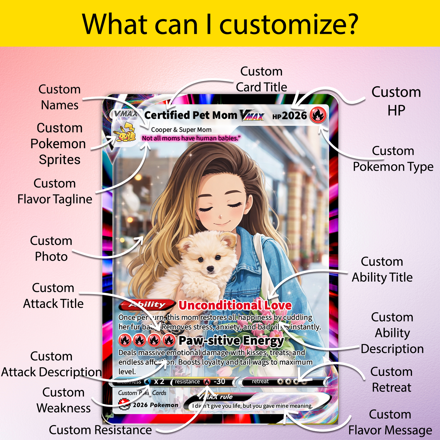 Custom Pet Mom Pokémon Card – Personalized Dog Mom Mother's Day Gift - Customizable Gift from Husband Daughter, Son | Ghibli - Anime Style Trading Card - CPC-83