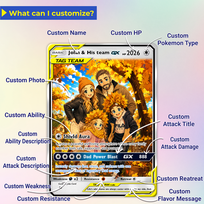 2026 Happy Father's Day Custom Pokémon Card - Comic Anime Style Personalized Pokémon Card for Dad - Perfect Gift for Dad - CPC-115