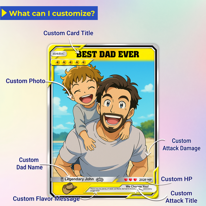 Custom Pokemon Card  - Anime-Inspired Personalized Pokemon Card for Dad | Daddy & Me Customized Poke Gift - Customizable Trading Cards - CPC-16