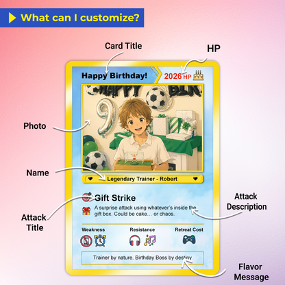 Personalized Pokémon Card for Date of Birth, Happy Birthday Custom Pokémon Card - CPC-43