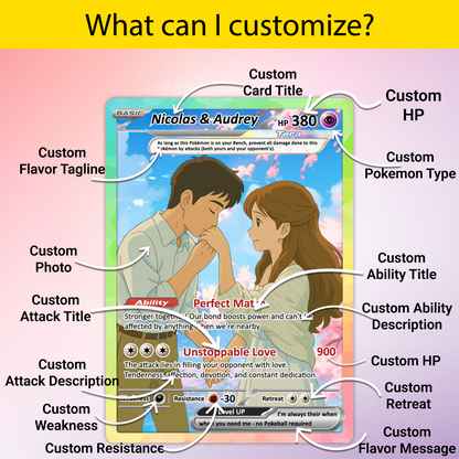 Custom Poke Card for Couple - Anime-Inspired Ghibli Aesthetic Pocket Monster Gift - Customizable Trading Cards - CPC-15