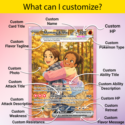 For Step Mom Happy Mother's Day Custom Pokémon Card - Personalized Bonus Mom Gift for Mother’s Day | Mommy & Me Customized Poke Gift - Customizable Trading Cards - CPC-101