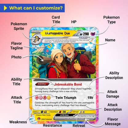 Personalized Poke Cards by Ghibli & Comic Anime Style, Custom Pokémon Cards with Animated Picture, Customizable Pokémon Gift for Him and Her - CPC-152