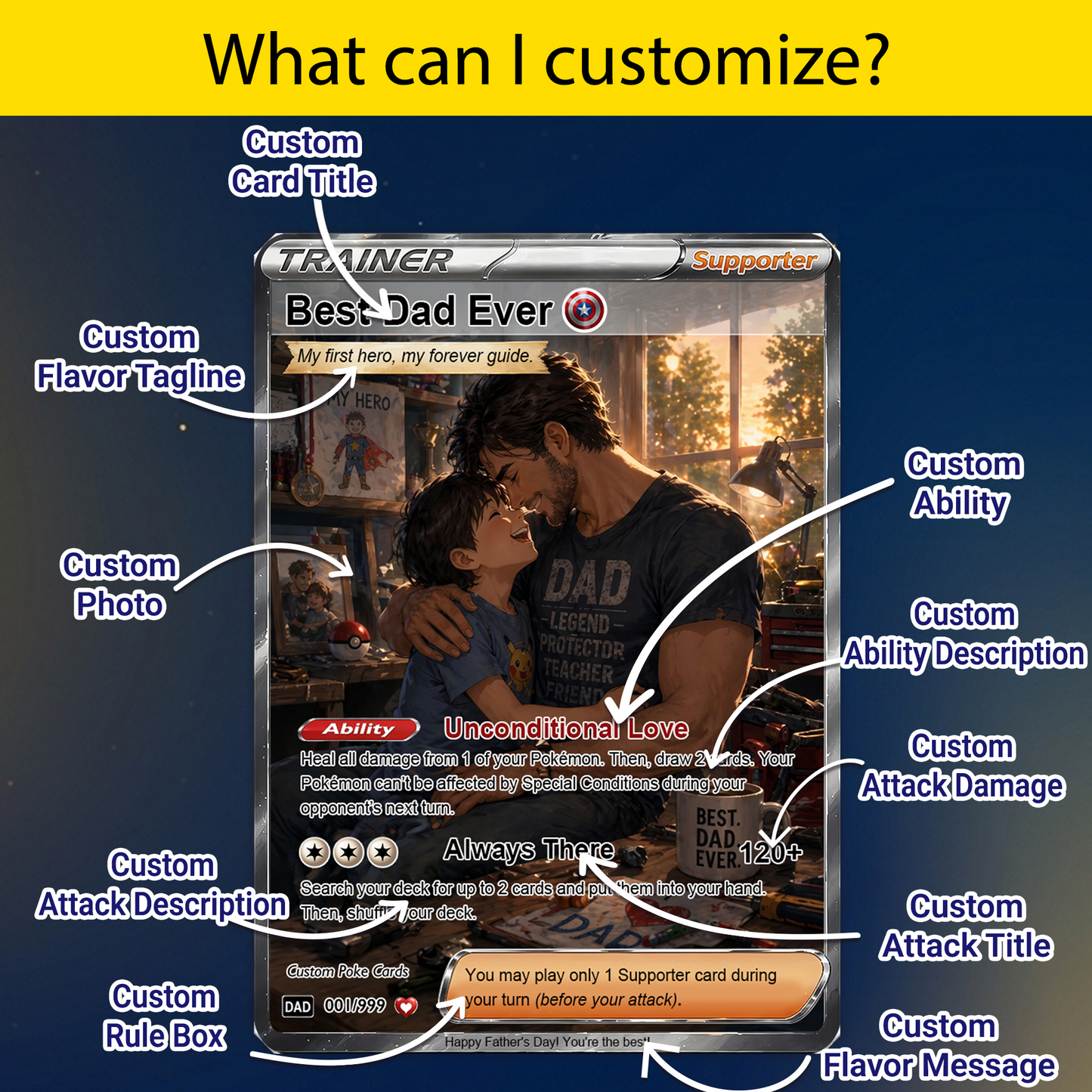 Happy Father's Day Custom Pokemon Card - Anime-Inspired Personalized Pokemon Card for Dad - Perfect Gift for Dad - CPC-106