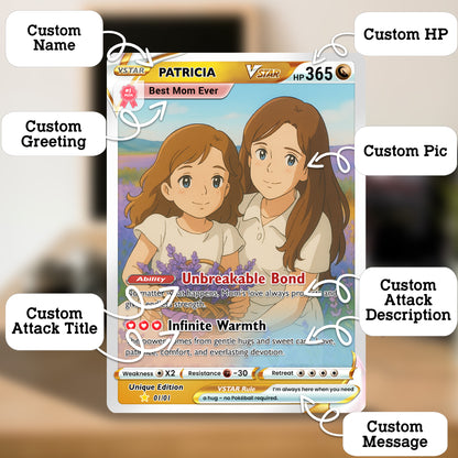 Anime-Inspired Personalized Pokemon Card for Mom - Mother's Day Custom Pokemon Card - Pokemon Mommy Card - Customizable Trading Cards - CPC-40