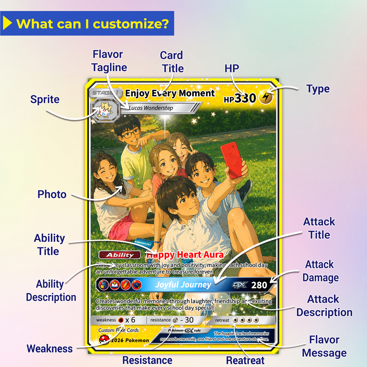 Enjoy Every Moment Custom Pokémon Card - Back to School Personalized Pokémon Card, Animated Gift Card for Kids, Students - First Day of School Gift from Parents - CPC-BTS-21