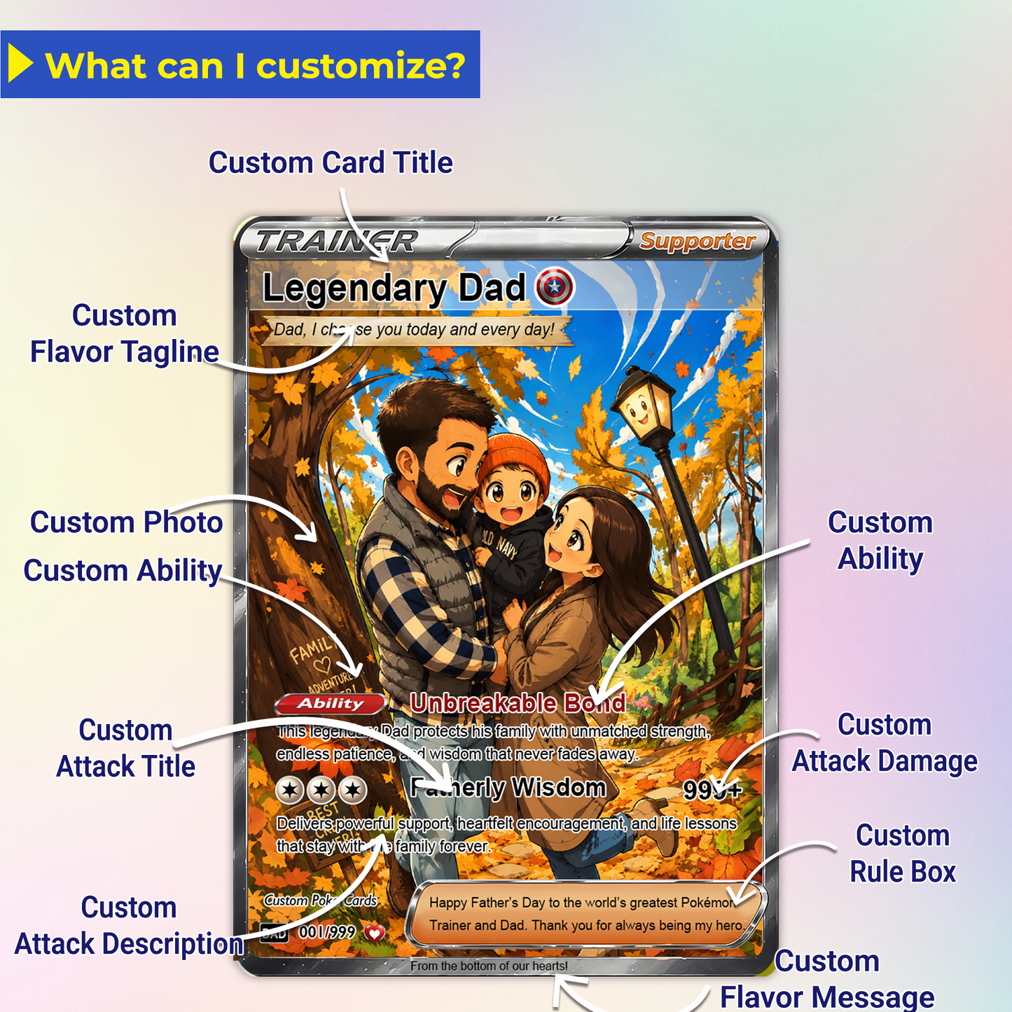 Trending Comic Anime-Inspired Personalized Pokémon Card for Dad - Happy Father's Day Custom Pokémon Card - Perfect Gift for Dad - CPC-114