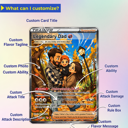 Trending Comic Anime-Inspired Personalized Pokémon Card for Dad - Happy Father's Day Custom Pokémon Card - Perfect Gift for Dad - CPC-114