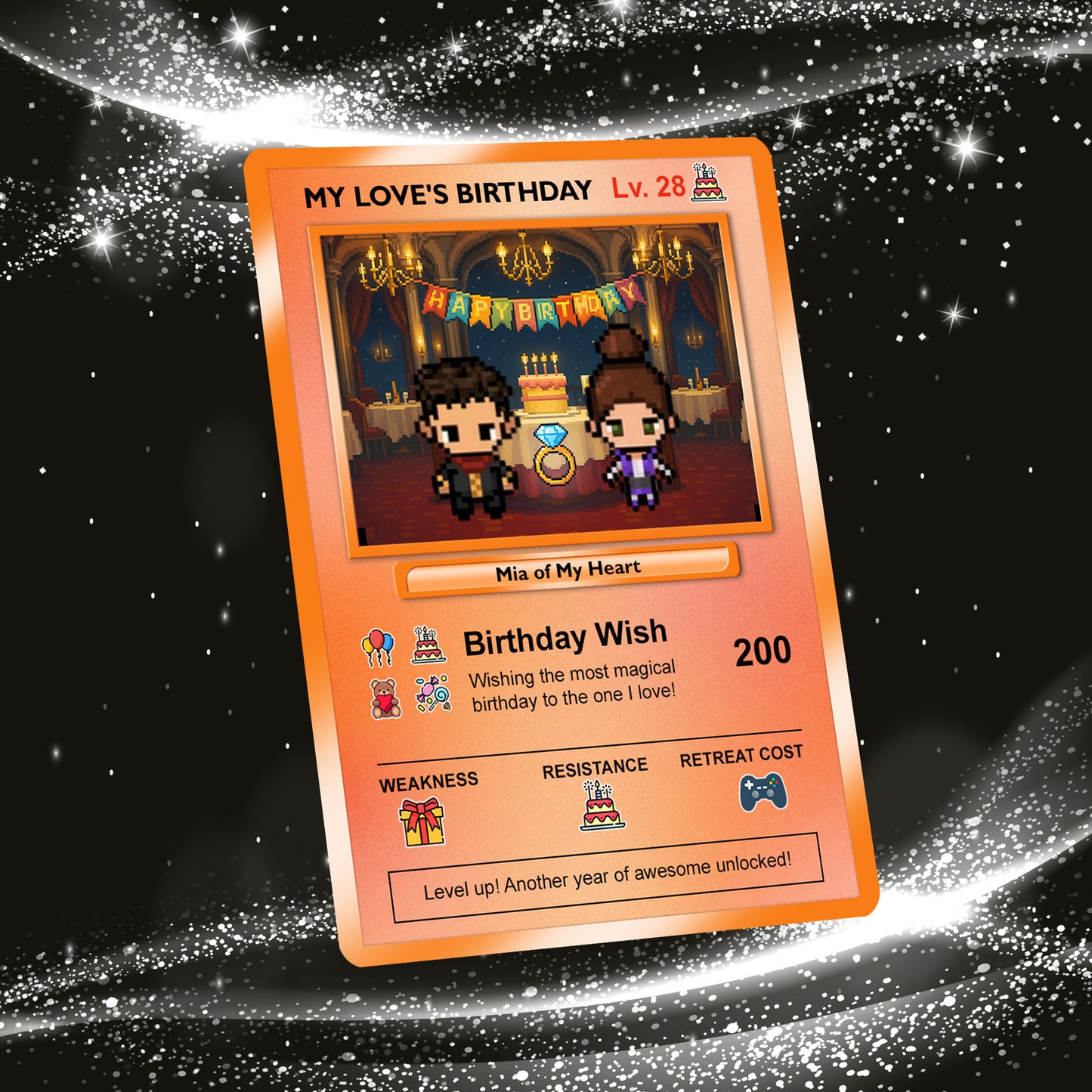 Birthday Custom Pokémon Card for Couples, Pixel Characters & Photo Upload Personalized Pokemon Card, Customizable Pokemon Cards for Birthday - CPC-14