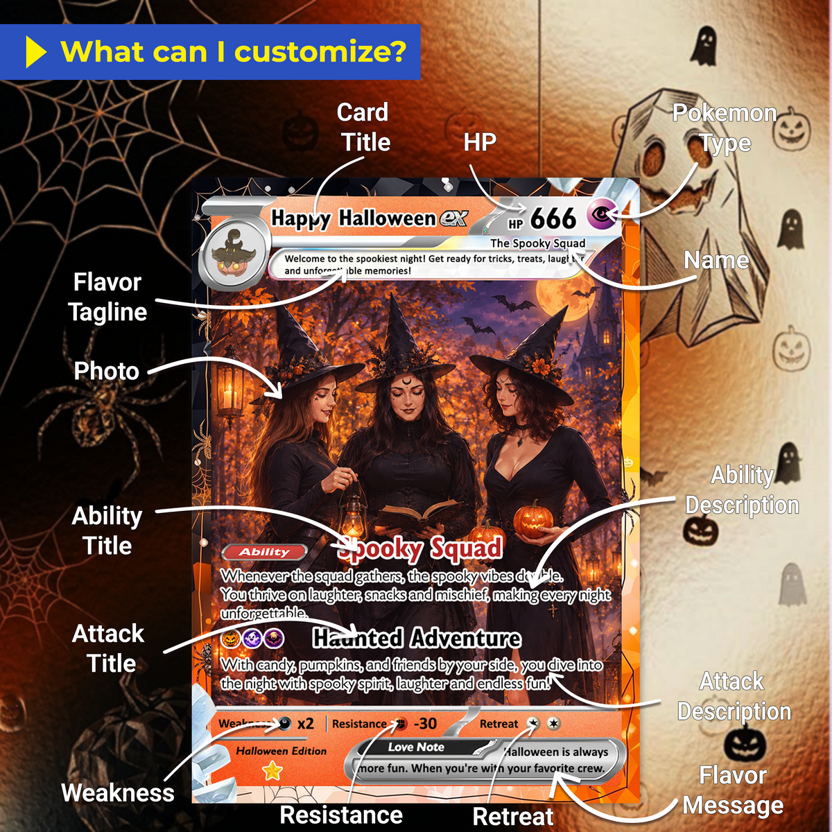 Custom Pokémon Card for Best Friends, Halloween Anime Transformation Metal Card, Personalized Group Gift, Custom Halloween Gift for Friends, Pokémon Party Gift - CPC-hlw-10