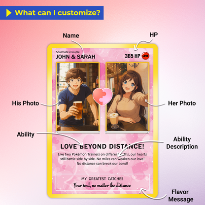 Custom Pokemon Card Keepsake for Love Beyond Distance - Best Anime-Inspired Couple Anime Style Gifts for Long-Distance Lovers - CPC-33