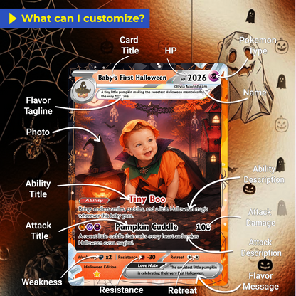 Baby’s First Halloween Custom Pokémon Card, The First Halloween Animated Photo Card, Personalized Baby Keepsake, First Halloween Gift, Custom Pokémon Card - CPC-hlw-13