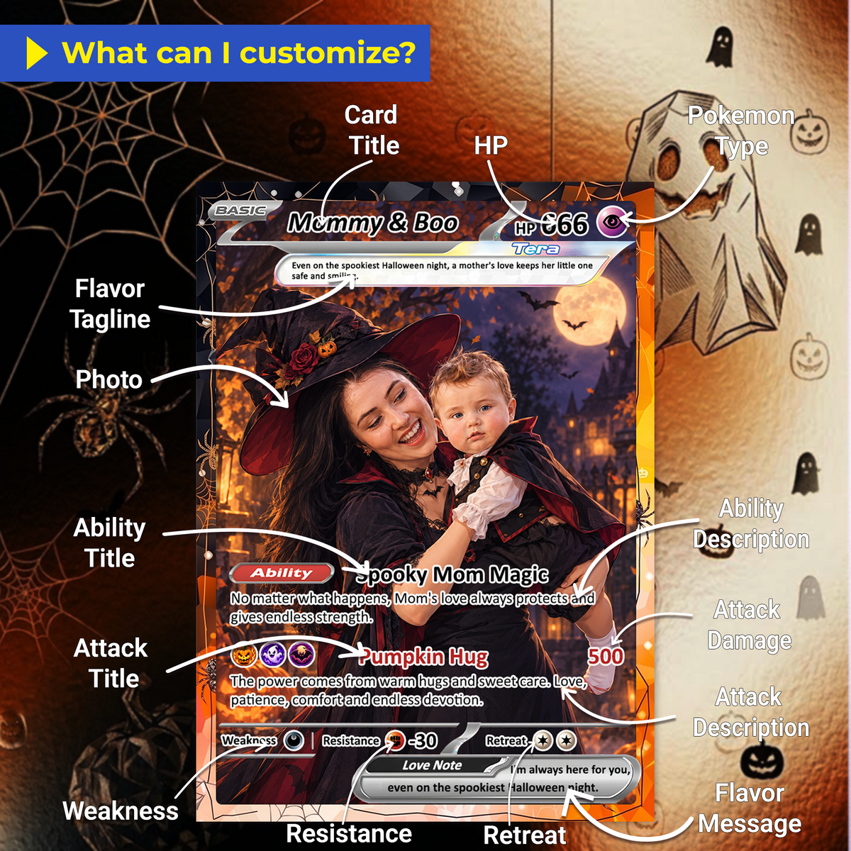 Custom Pokémon Card for Girlfriend & Wife, Halloween Anime Transformation Metal Card, Personalized Romantic Gift for Her, Custom Halloween Gift from Husband & Boyfriend - CPC-hlw-07
