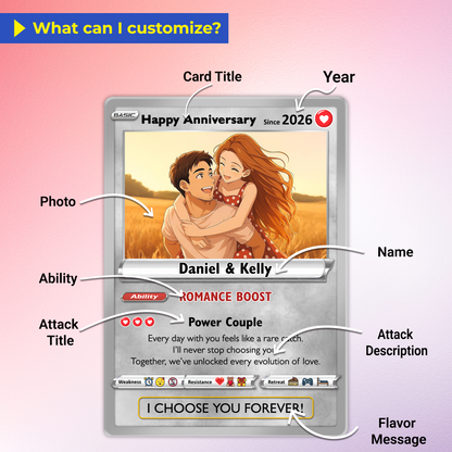 Custom Couple Pokemon Cards for Anniversary Day, Transform to Anime Styles - CPC-01