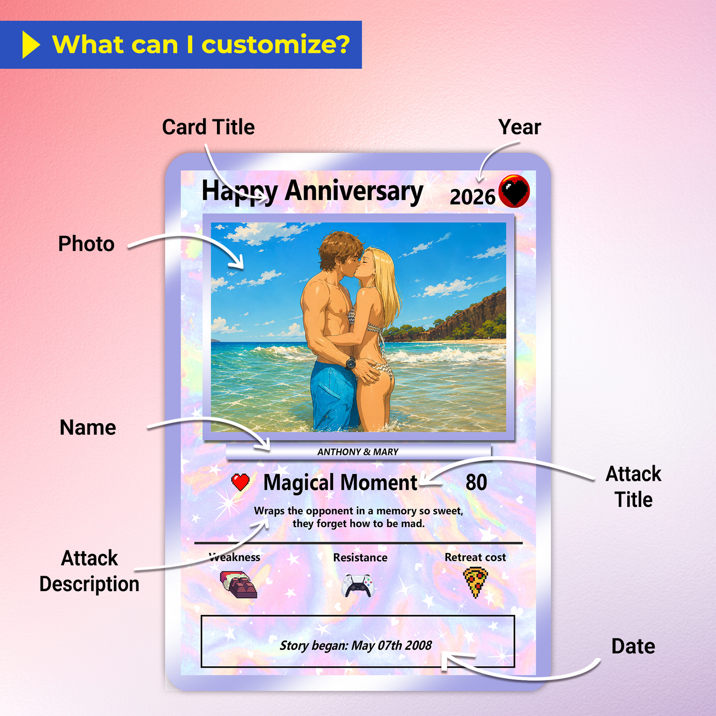 Anime-Inspired Ghibli Aesthetic Pocket Monster Gift - Custom Poke Card for Couple - Holographic Effect Available - CPC-23