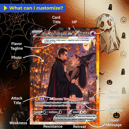 Happy Halloween Custom Pokémon Cards with Animated Photo, Personalized Pokemon Cards, Gifts for Him and Her - CPC-hlw-03