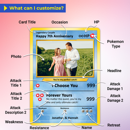 Personalized Pokemon Card for Couples with Anime Style - Custom Couple Pokemon Card for Him Her - Custom Names Anniversary - CPC-36