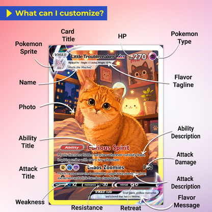 Custom Pokémon Card For Cat Lovers - Personalized Poke Cards with Animated Cat Photo - Unique Gift for Cat Mom, Cat Dad - CPC-Pet-06