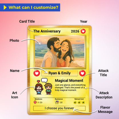Custom Poke Card for Couple - Anime-Inspired Ghibli Aesthetic Pocket Monster Gift - Customizable Trading Cards - CPC-19