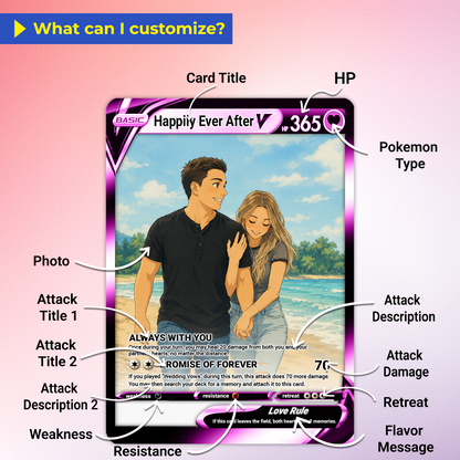 Custom Pokemon Card for Couple - Personalized Anime-Inspired Pokemon Card - Holographic Effect Available - CPC-46