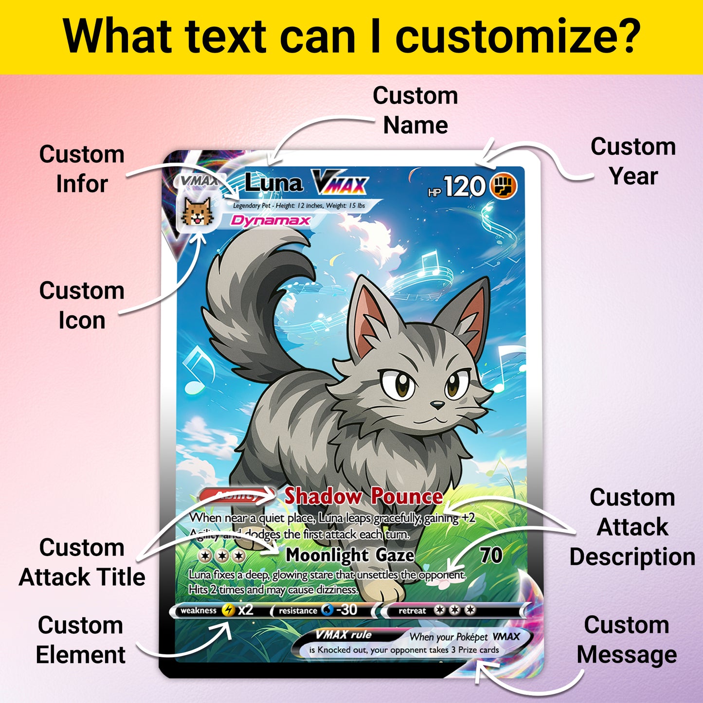 Custom Pokémon Card for Pet Lovers, Personalized Pokémon Card with Pet Photo for Dog Mom Cat Mom Dog Dad Cat Dad - CPC-48