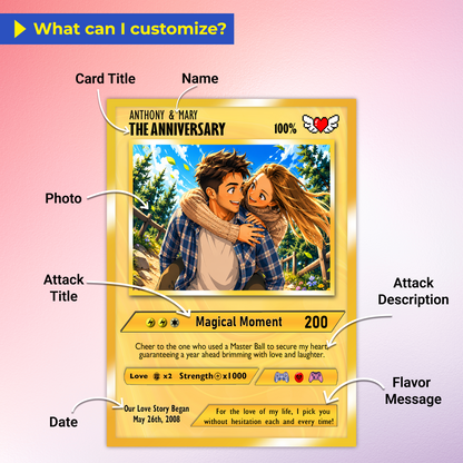 Custom Pokemon Card with Photo Transformation to Anime, Personalized Pokemon Card for Couples, Holographic Effect Available - CPC-70.A