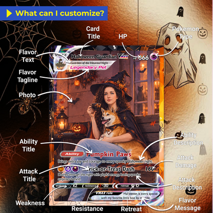 Halloween Custom Pokémon Cards with Animated Photo, Personalized Pokemon Cards, Unique Gift for Pet Lovers, Pet Dad, Pet Mom, Dog Dad & Dog Mom - CPC-hlw-06