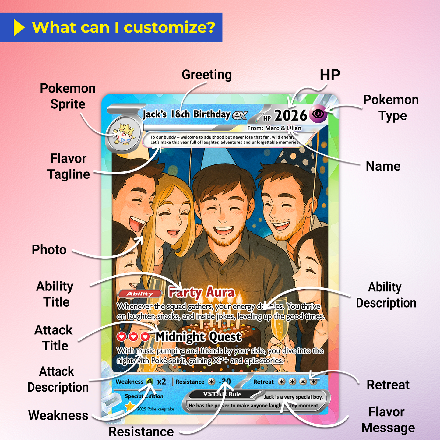 Custom Pokemon Card Birthday, Personalized Pocket Monster Style Gifts for Date of Birth, Best Anime-Inspired Cards for Friends, Son, Daughter, Partner - CPC-56