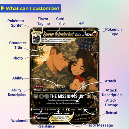Special Edition Custom Pokémon Card for Military Dad - Father’s Day Personalized Pokémon Card for The Army Dad - Comic Anime Customizable Gift from Wife, Son & Daughter - CPC-142