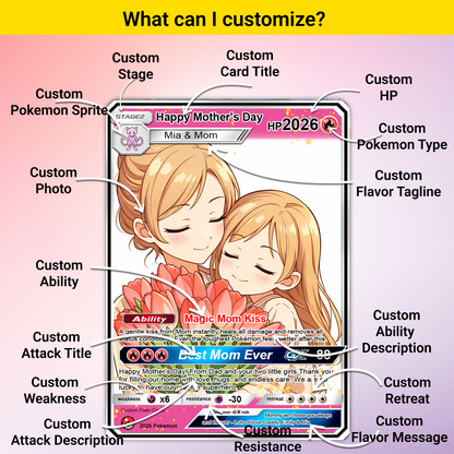 2026 Custom Mother’s Day Pokémon Card – Personalized Mom Gift from Daughter, Son | Ghibli - Anime Style Mom & Kids Card | Unique Gift 2026 - CPC-79