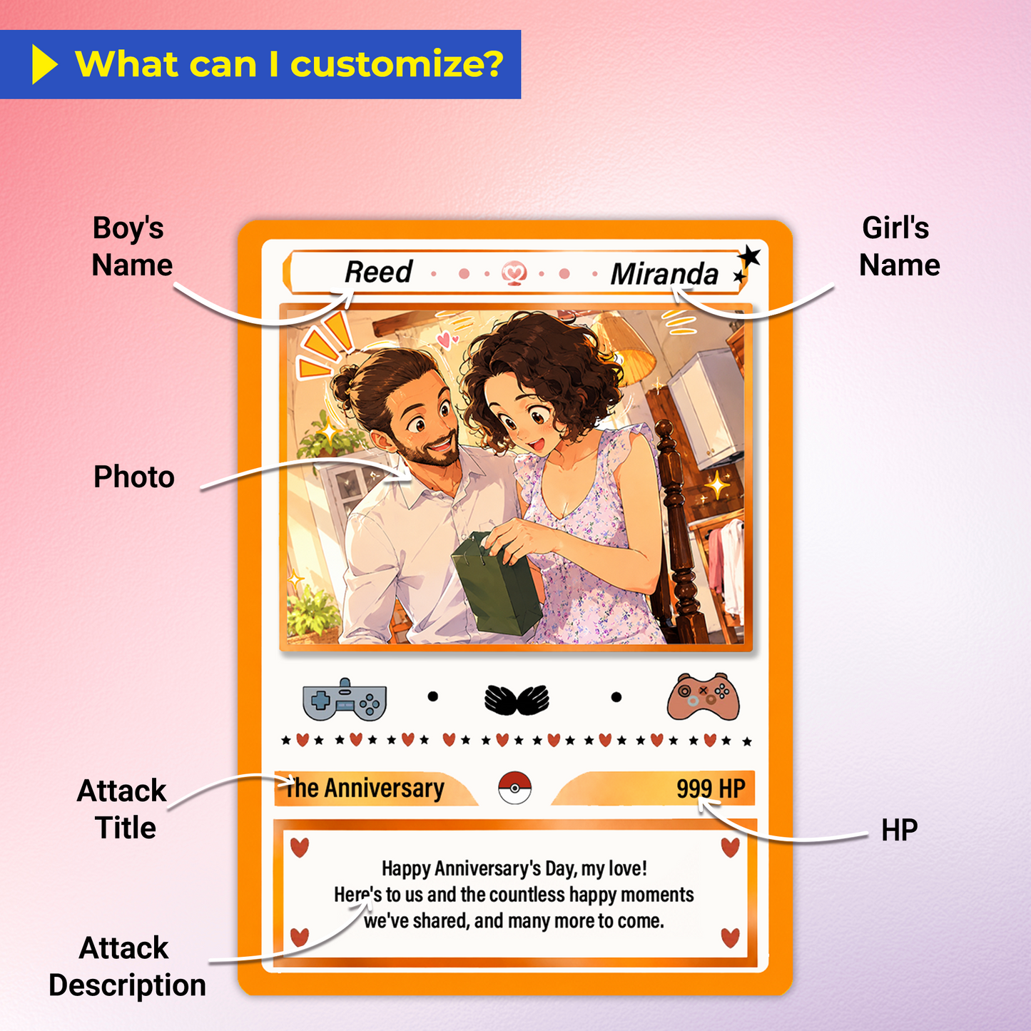 Custom Pokémon Cards with Anime Picture, Personalized Poke Cards Animated Style Gifts for Him and Her - CPC-153.B
